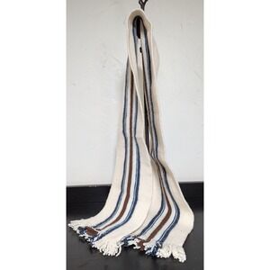 Gender Neutral 100 % Wool Scarf Cream/Blue/Brown w/Tassel Fringe